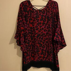 Uncle Frank Vibrant Red and Black Patterned Top Tassel Hemline Upper Tie Back S